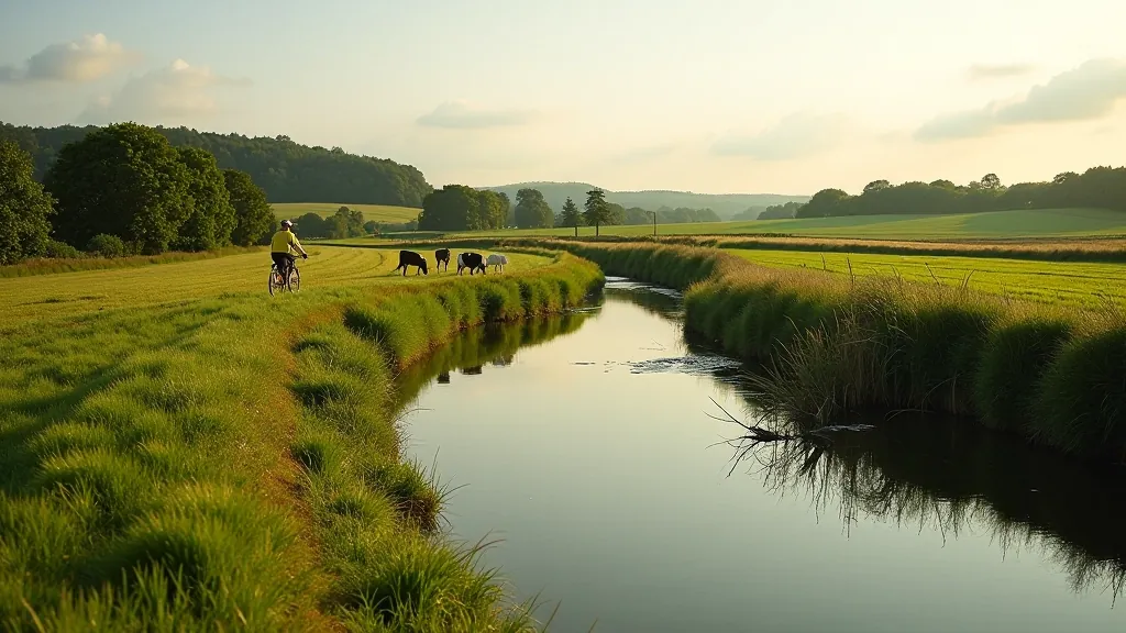 Rural farmland along Barrow River with cattle grazing and hedgerows