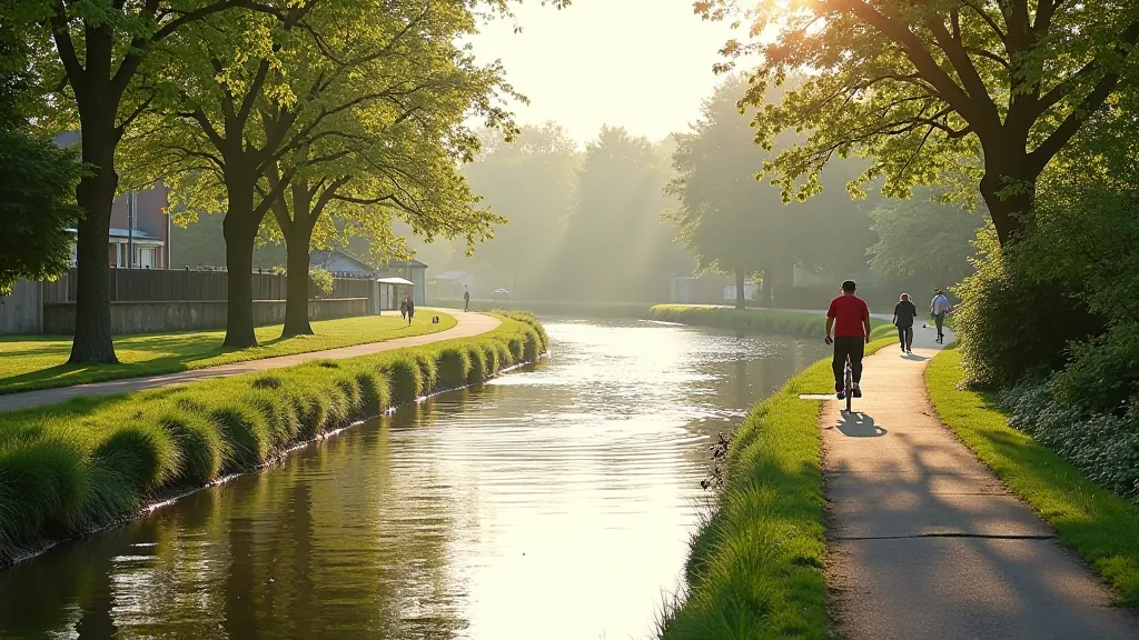 Carlow town waterfront with Barrow River and starting point of towpath route